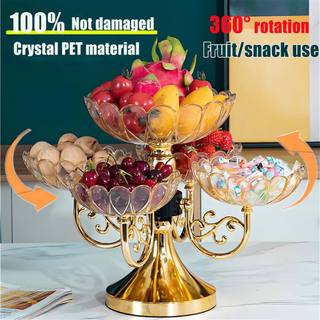 Multi Layered Rotating High-End Crystal Fruit Basket Stand Lotus Leaf Fruit Bowl Tray Beautiful Gift