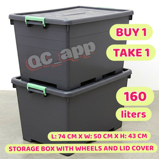 BUY 1 TAKE 1 HEAVY DUTY Storage Box with wheels and cover PEARLWAVE BOX 160L, 90L, 65L B1T1