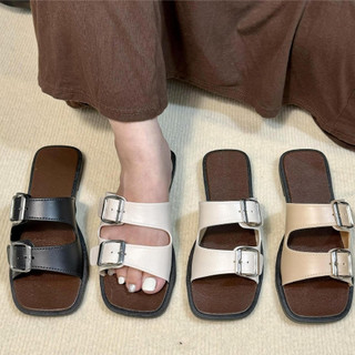 【E&S】Double Strap Women's Fashion Open toe Flat Rubber Sandals 6689