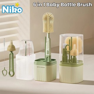 NIKO 6 in 1 Portable Baby Bottle Brush Cleaner Set Bottle Drying Rack with Straw Brush Nipple Brush