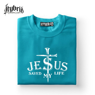 Jesus Saved My Life Slogan T-shirt For Women Basic Round Neck Teal Tees Unisex Clothing