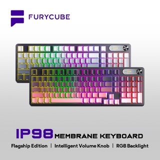 FURYCUBE IP98 Wireless Membrane Keyboard RGB Backlit Silent Office Keyboard Knob Mechanical Feel