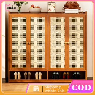 【On Hand】7 Layers Shoe Cabinet Wooden Door With Cover Rattan / Shoe Rack Bamboo Organizer