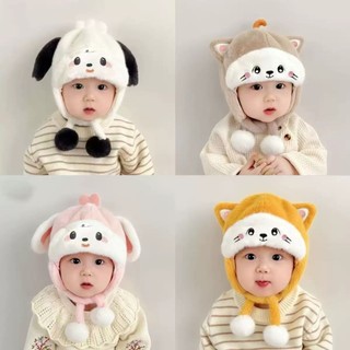 Winway shy Style Baby Wool Cap with Cartoon Bear Ear Protection for Boys and Girls Warm and Thick