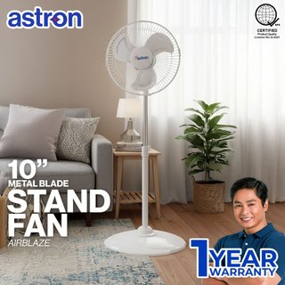 Astron AIRBLAZE 10” Electric Stand Fan - White | Heavy-Duty Metal Blade | Small but Powerful | 45W