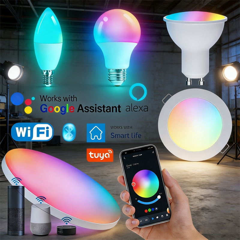 E27 E14 GU10 Tuya WiFi Smart RGB LED Light Ceiling Lamp Spotlight Works with Alexa Google Home