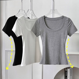 Mian - Korean Style Women's Casual Square Neck Slim Short Sleeve T-shirt