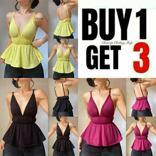 BUY 1 GET 3 (TOTAL 3PCS) ANIKA SPAG HANGIN BOOB CASUAL PLAIN TOPS COTTON WOMENSWEAR