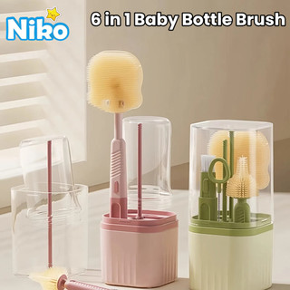 NIKO 6 in 1 Portable Travel Baby Bottle Cleaning Brush Set With Silicone Bottle Brush Straw