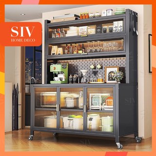 【Extra Thick】SIV Kitchen Cabinet Microwave Oven Rack Storage Shelves With Pegboard Organizer & Wheel
