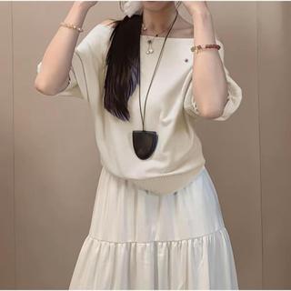 JNN Korean Style Off-Shoulder Spicy Girl Versatile Women Shoulder Loose Five-Quarter Sleeve
