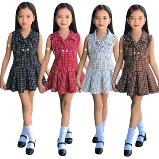 Tweed Korean Inspired Sleeveless Skirt Terno for Kids 1-6yrs old Fashion