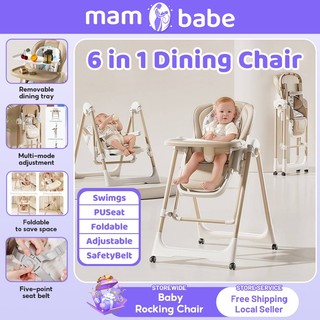 6 in 1 Baby High Chair Feeding Chair Rocker Adjustable Height and Angle Portable Feeding Chair