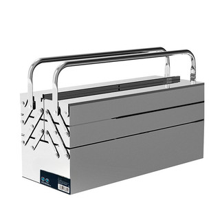 Three-Layer Folding Stainless Steel Toolbox – 14", 17", 21" (Silver)