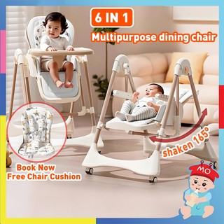 6 In 1 High Chair for Baby Rocking Chair Function Height Angle Adjustable With Wheels Safety Belt