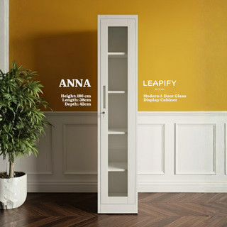 ANNA | Full Steel 1-Door Glass Display Cabinet- Modern Matte White