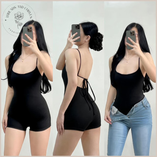 Shuvee Bodysuit Cotton Backless Self Tie Spaghetti Strap Bodysuit (Double Lining Front)