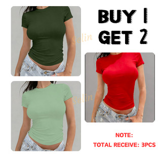 B1T2 DOUBLE LINING Crew Neck Elastic Tight Fit T-shirt European Style Sexy Summer Women’s Top