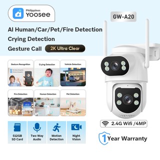 YOOSEE AI GW-A20 Outdoor CCTV Dual Lens Camera 4MP Person/Pet/Vehicle Detection Wifi Waterproof IP66