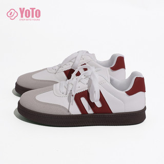YOTO Pu Leather Sneakers For Women Casual Stripe Splicing Low Top Soft Fashion Comfy Shoes