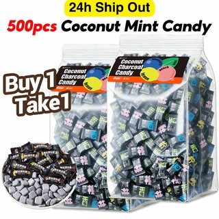 Mr.Squirrel 500PCS Mint Candy Sugar Free Coconut Charcoal Mint Candy for Fresh Breath Fruit Candies