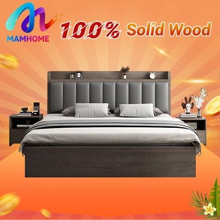 Solid Wood Bed Queen/King Stable Double Bed Simple Bedroom Furniture With Soft Headbag Nordic Modern