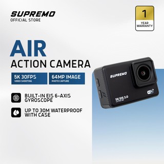 Supremo Air 5K Action Camera - Black Ultra HD & 64MP Photos IP68 Professional Waterproof Case
