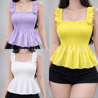 Bambi Smocking Butterfly Peplum Top Challis Fabric Summer Outfit Womenswear