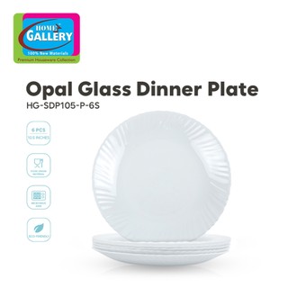Home Gallery Opal Glass Dinner Plate 6pcs 10.5inches, 100% Food Grade Material, BPA Free, Odor-Free