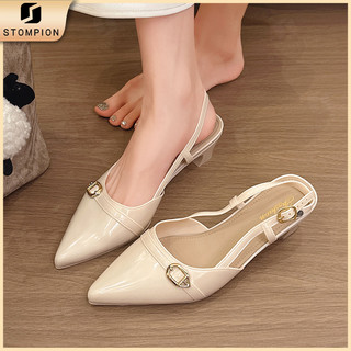 STOMPION Pointed Sandals For Women With Heels Y2K Style Ankle Strap Trendy Buckle Design Low Heels
