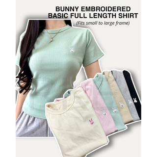 RKE | Bunny Embroidered Basic Full Length Ribbed Shirt - Freesize Fits S to L- Cotton Rib Knitted