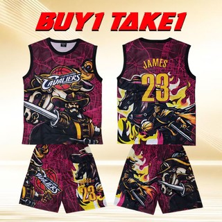 BUY 1 TAKE 1 Chic 6-12 Years Kid's Basketball Terno 2PCS Trend Print Crew Neck Sando Shorts Unisex
