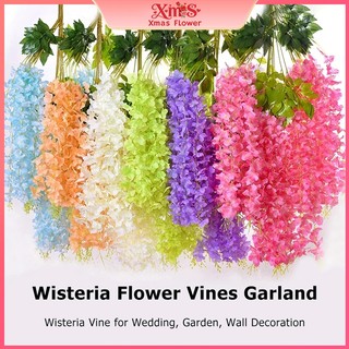 【12/24/36pcs】 Artificial Fake Wisteria Vine Ratta Hanging Silk Flowers String Home Party Wedding