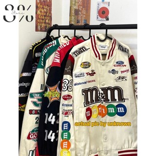 Embroidered Jacket M&M. Fashion Unisex Motorcycle Jacket Contrast Colorbaseball Streetwear Casual
