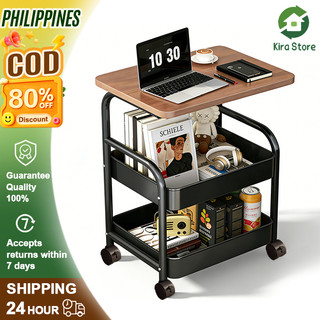 3-layer Mobile Wooden Trolley With Wheels and Wooden Desktop Storage Rack Space Storage Utility