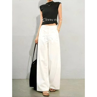 2026 New Women's Stretchable Waist High-waisted Wide-leg Pants For Casual Office Wear  Zipper