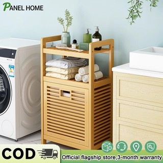 COD Bamboo Laundry Storage Rack 2 Sections Multi Layer Large Dirty Clothes Basket Bathroom Organizer