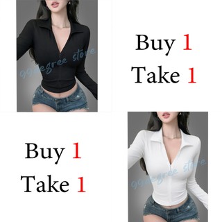 Buy 1 Take 1 Two-way Half-Zipped Longsleeve Turtle Neck Basic Solid Longsleeves Top S-M