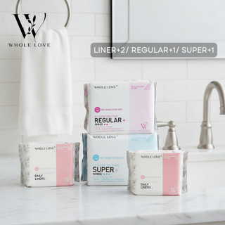 WHOLE LOVE Ultra Thin Daily Liners Combo Sets Organic Cotton Pads with Wings for Comfort & Control f