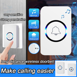 LED Wireless Smart Home Door Bell Waterproof With 62 Ringtones Hole Free Installation For Home