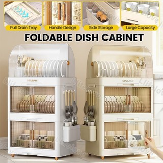 Dish Rack Dish Drain Cabinet Plastic Dish Cabinet With Cover Foldable Kitchen Cabinet Plate Organize