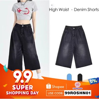 High Waist Black Denim Shorts Women Plus Size Over Knee Baggy Jorts Stretchy Casual Summer Hot Sale