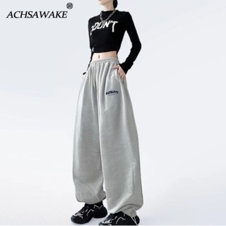 ACHS Women's High Street Sports Loose Trendy Straight Hip-Hop Wide-Leg Casual Pants