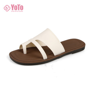 YOTO Casual Flat Sandals For Women One Finger Design Comfy Soft Strap Rubber Slide Slippers