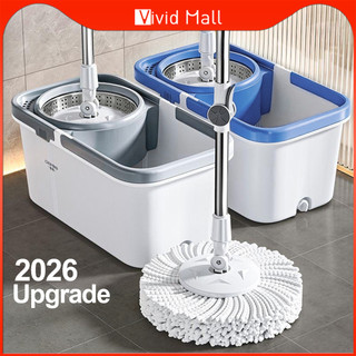 Vivid Mop With Spinner and Bucket Complete Set Stainless Steel rod Thick Microfiber mop Heavy Duty