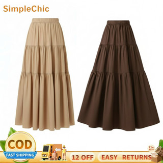 ♥️COD♥️Plus Size Korean High Waist |elastic waistA Line Long Skirts For Women Maxi Cake Skirts