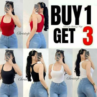 BUY 1 GET 3 (TOTAL 3PCS) KIRA BOXER TANK TOPS CASUAL PLAIN DOUBLE LINEN CROPTOP COTTON WOMENSWEAR
