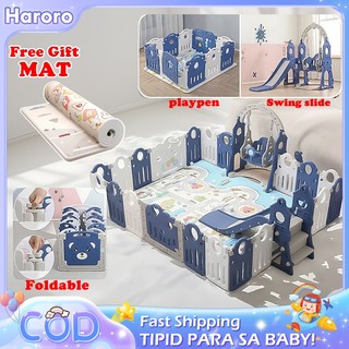 Foldable Playpen for Baby with Slide&Swing Indoor/Outdoor Safety Baby Playpen Playground For Kids