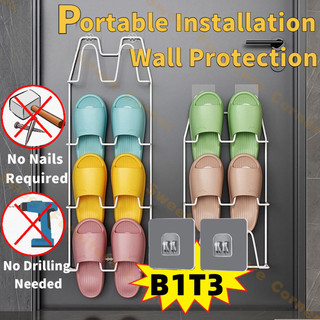 3/4 Pairs Iron Shoe RackSpace Saving No Drill Hanging  Slipper Organizer Bathroom Storage Waterproof