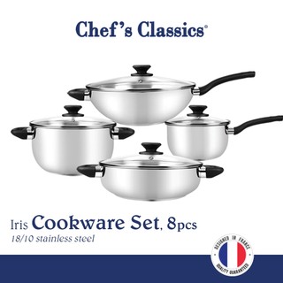 Chef's Classics Iris Stainless Steel Cookware Set (with wok & low casserole), 8pcs